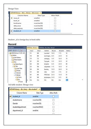 Record
Design View
Student _id is foreign key in book table
3rd table student -Design view
 