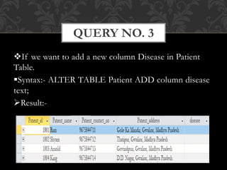 Patient Datatable Columns Sql Server Database management of blood bank | PPTX