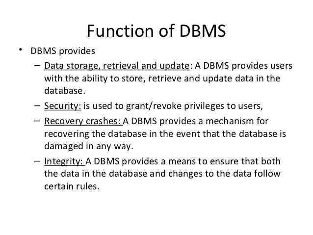database management system (dbms) functions