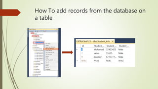 How To add records from the database on
a table
 