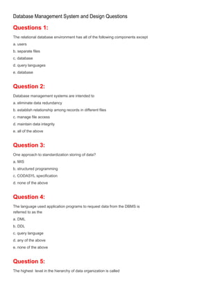 Database Management System And Design Questions | PDF