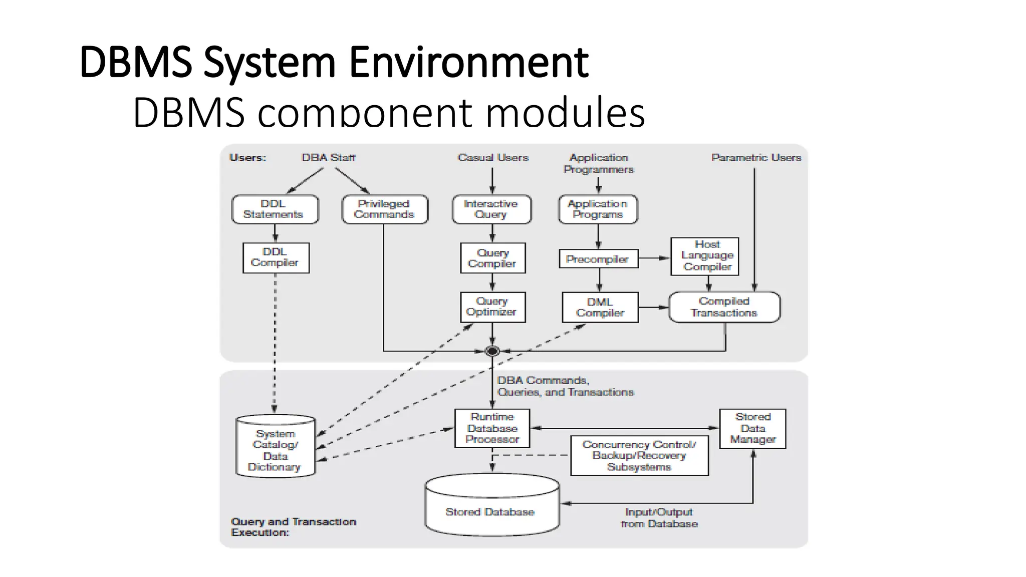 DBMS System Environment
DBMS component modules
 