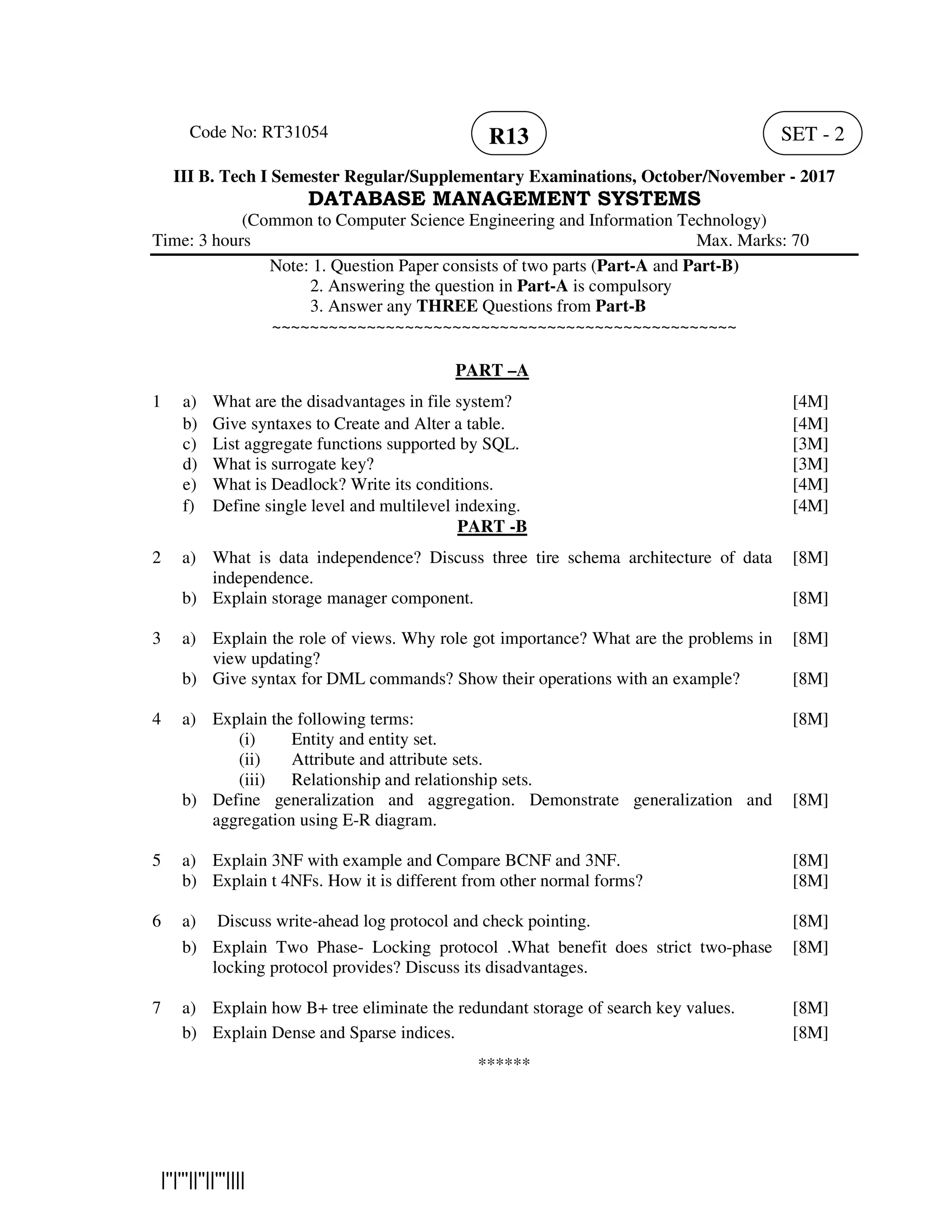 Data base management systems question paper | PDF