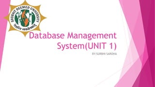 Database Management
System(UNIT 1)
BY:SURBHI SAROHA
 