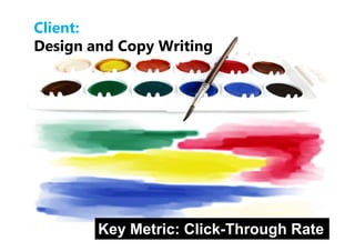 Client:
Design and Copy Writing
    i    d        ii




        Key Metric: Click-Through Rate
 