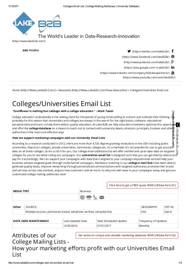 Database of college email addresses