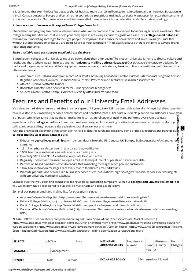 Database of college email addresses