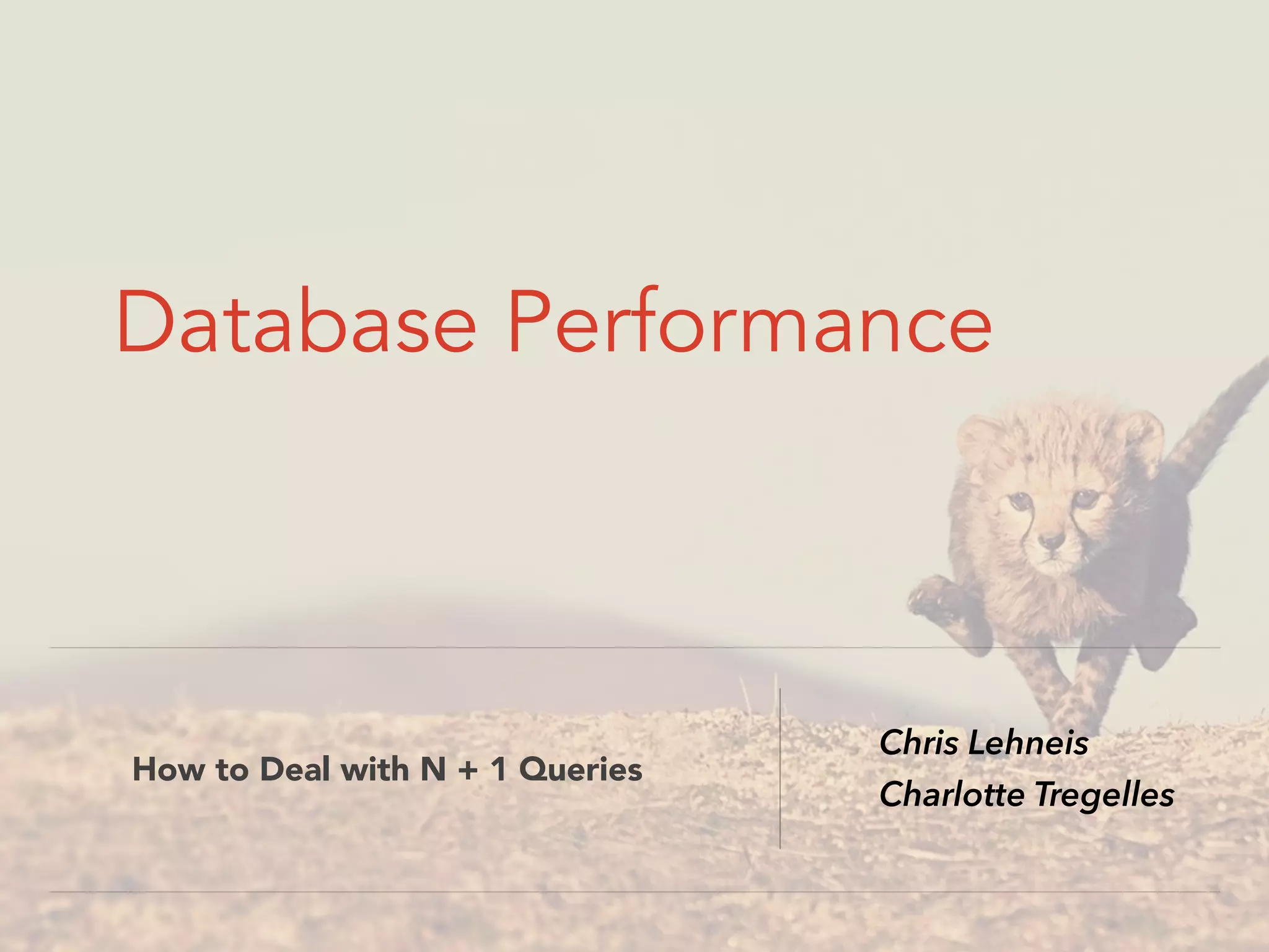 Chris Lehneis Charlotte Tregelles How to Deal with N + 1 Queries Database Performance