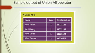 Sample output of Union All operator
 