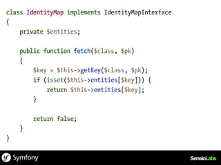 class IdentityMap implements IdentityMapInterface
{
    private $entities;

    public function fetch($class, $pk)
    {
        $key = $this->getKey($class, $pk);
        if (isset($this->entities[$key])) {
            return $this->entities[$key];
        }

        return false;
    }
}
 