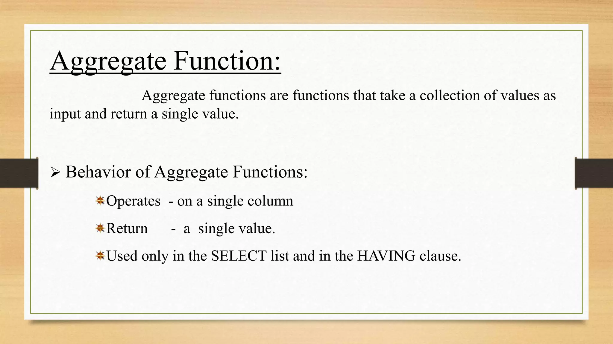 Aggregate Function - Database | PPT