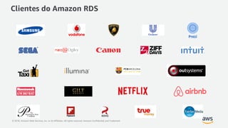 © 2018, Amazon Web Services, Inc. or its Affiliates. All rights reserved. Amazon Confidential and Trademark
Clientes do Amazon RDS
 