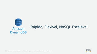 © 2018, Amazon Web Services, Inc. or its Affiliates. All rights reserved. Amazon Confidential and Trademark
Rápido, Flexivel, NoSQL EscalávelAmazon
DynamoDB
 