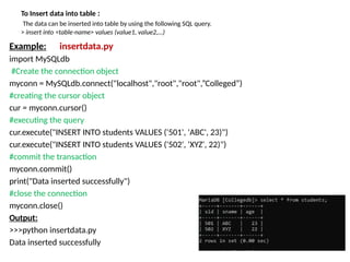 how to insert data into table in mysql using python |... Comprehensive Guide to Database Programming in Python with MySQL | PPTX