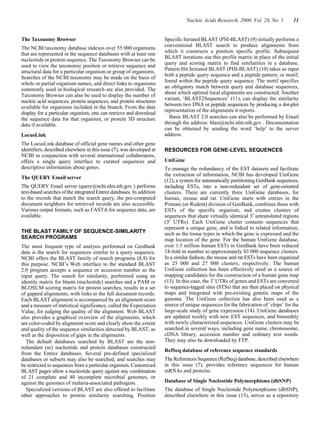 Nucleic Acids Research, 2000, Vol. 28, No. 1 11
The Taxonomy Browser
The NCBI taxonomy database indexes over 55 000 organi...