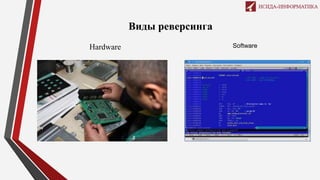 Виды реверсинга
Hardware Software
 