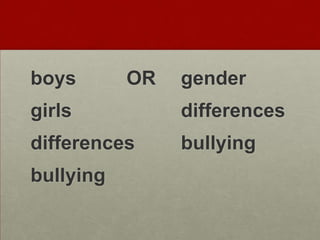 boys       OR   gender
girls           differences
differences     bullying
bullying
 