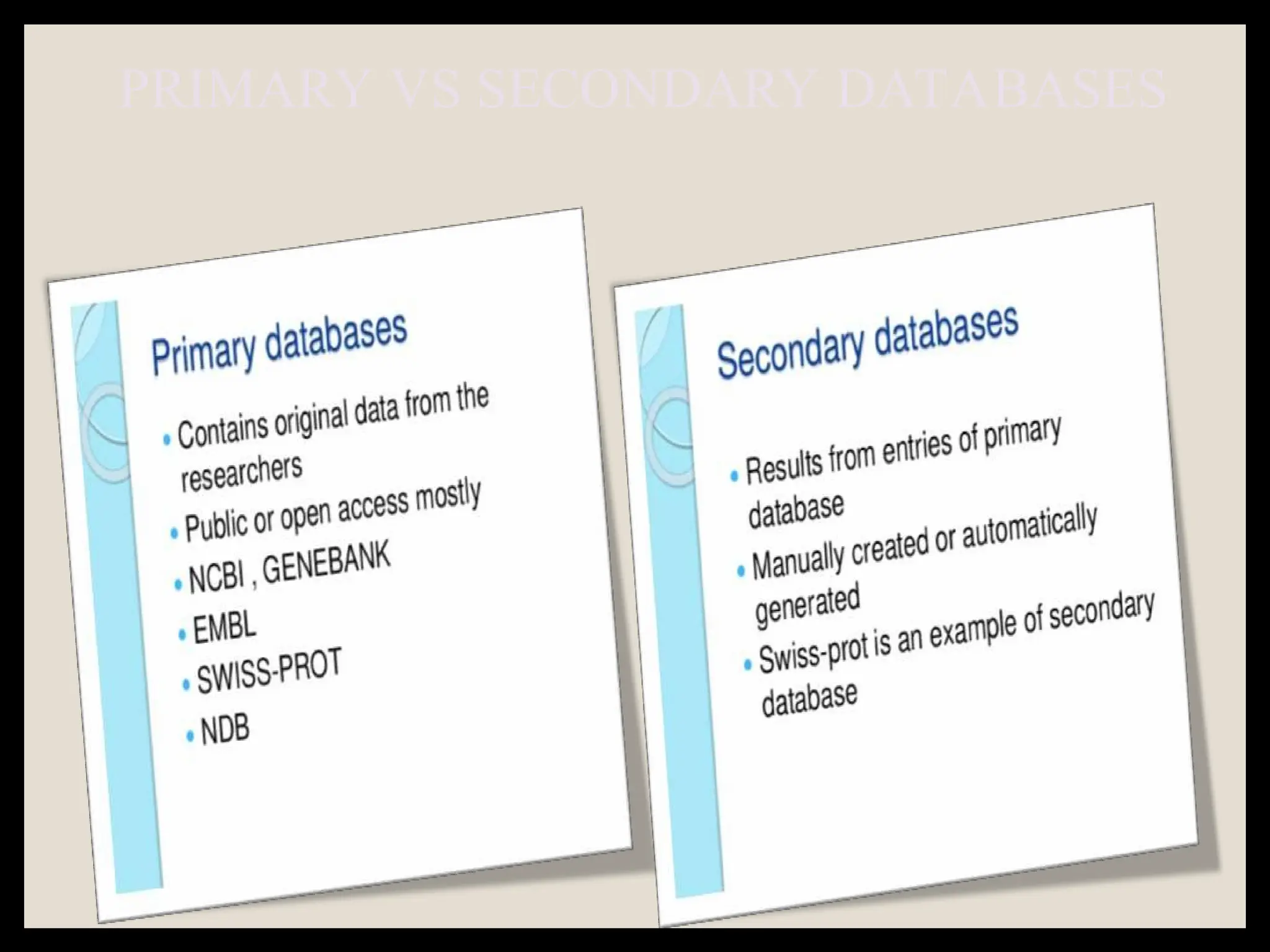 PRIMARY VS SECONDARY DATABASES
 