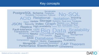 Databases and how to choose them - January 2017
Key concepts
 