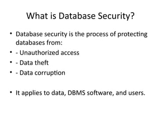 Comprehensive Overview of Database Security: Threats, Challenges, and ...