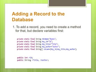 Databases in Android Application | PPTX