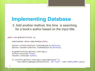 Databases in Android Application | PPTX