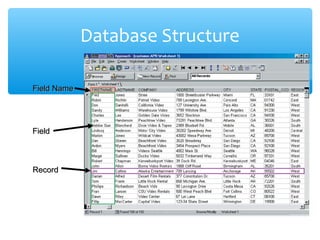 Database Structure

Field Name




Field



Record
 