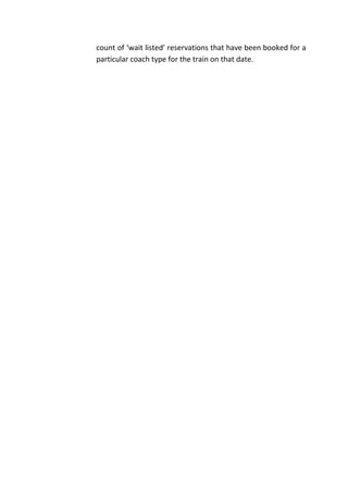 count of ‘wait listed’ reservations that have been booked for a
particular coach type for the train on that date.
 