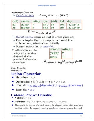 Database Systems Handbook
BY: MUHAMMAD SHARIF 230
Condition join/theta join
Union Operation
Notation: r U s
 
