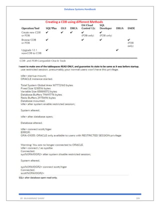 Database Systems Handbook
BY: MUHAMMAD SHARIF 399
I want to make one of the tablespaces READ ONLY, and guarantee its state to be same as it was before startup.
SQL> alter database open read only;
 