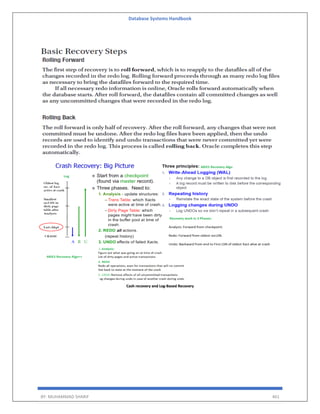 Database Systems Handbook
BY: MUHAMMAD SHARIF 461
Cash recovery and Log-Based Recovery
 
