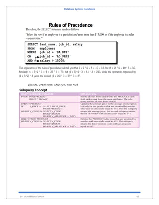 Database Systems Handbook
BY: MUHAMMAD SHARIF 60
Subquery Concept
 