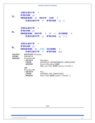 Database Systems Handbook
BY: MUHAMMAD SHARIF 62
END
 