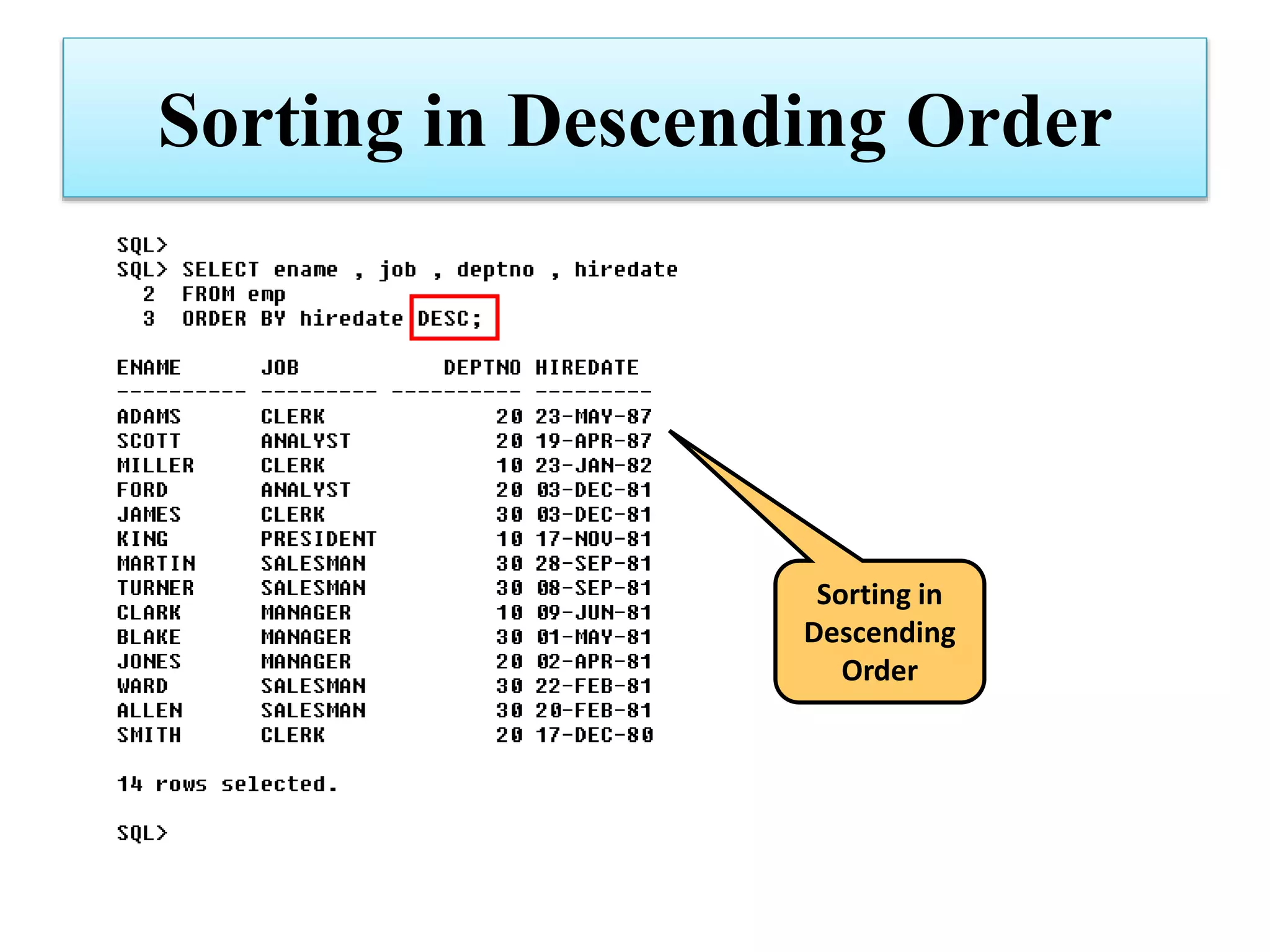 Sorting in Descending Order
Sorting in
Descending
Order
 