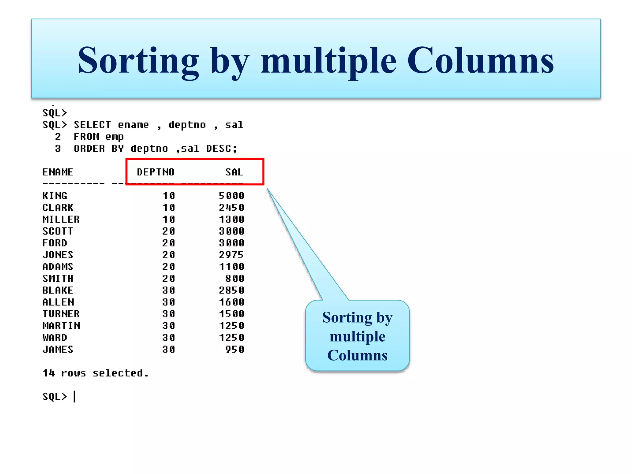 Sorting by multiple Columns
Sorting by
multiple
Columns
 