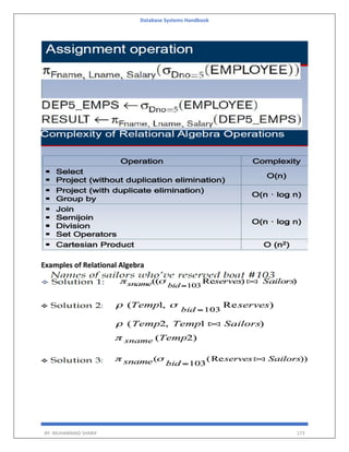 Database Systems Handbook
BY: MUHAMMAD SHARIF 173
Examples of Relational Algebra
 