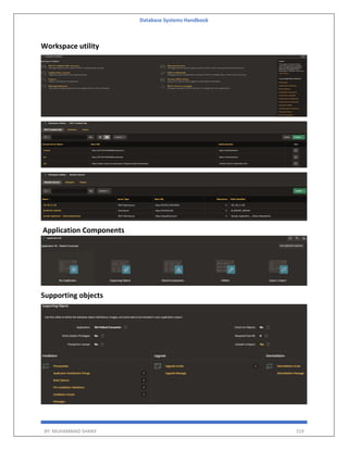 Database Systems Handbook
BY: MUHAMMAD SHARIF 319
Workspace utility
Application Components
Supporting objects
 