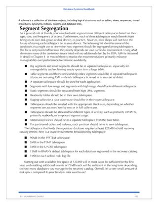 Database Systems Handbook
BY: MUHAMMAD SHARIF 497
A schema is a collection of database objects, including logical structures such as tables, views, sequences, stored
procedures, synonyms, indexes, clusters, and database links.
 