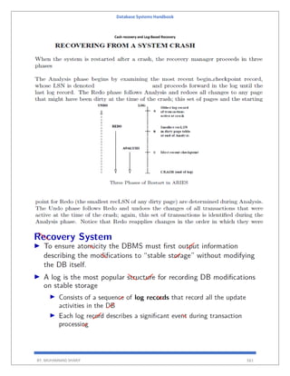 Database Systems Handbook
BY: MUHAMMAD SHARIF 561
Cash recovery and Log-Based Recovery
 