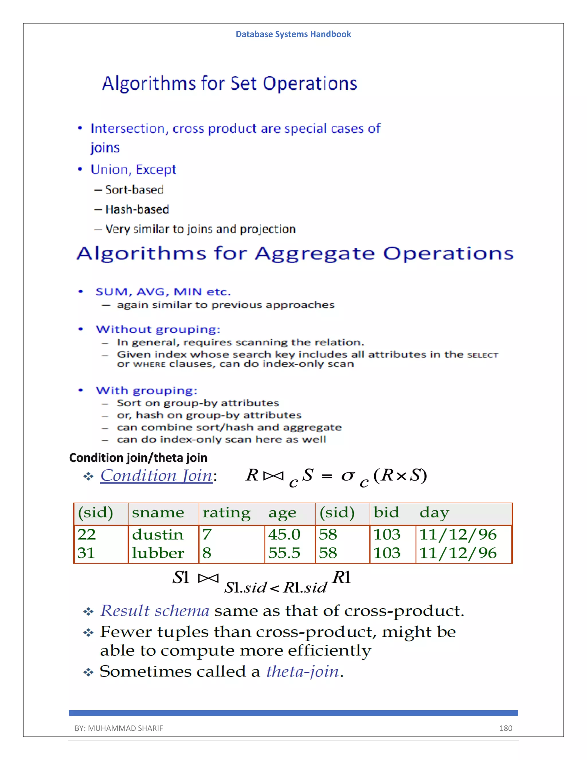 Database Systems Handbook BY: MUHAMMAD SHARIF 180 Condition join/theta join 
