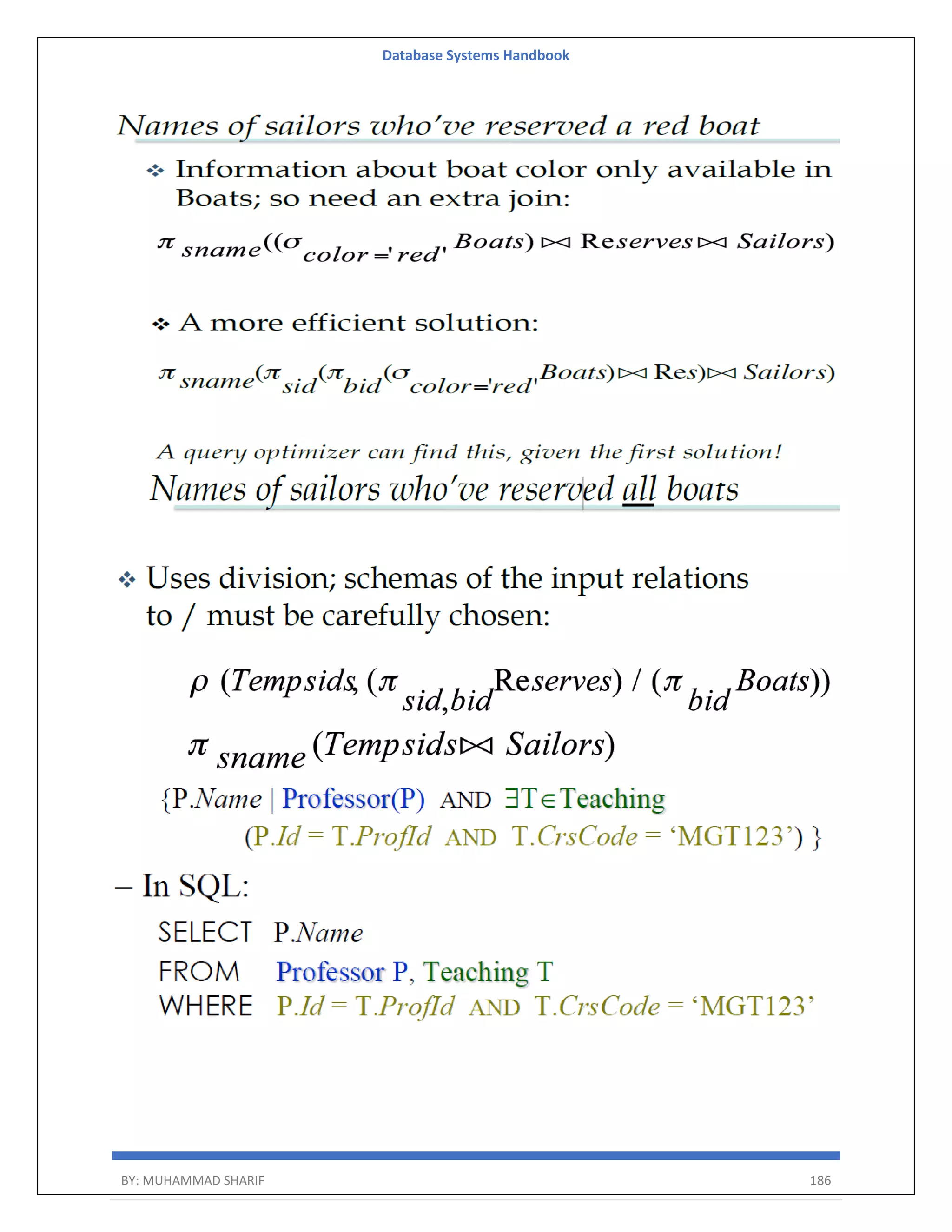 Database Systems Handbook BY: MUHAMMAD SHARIF 186 