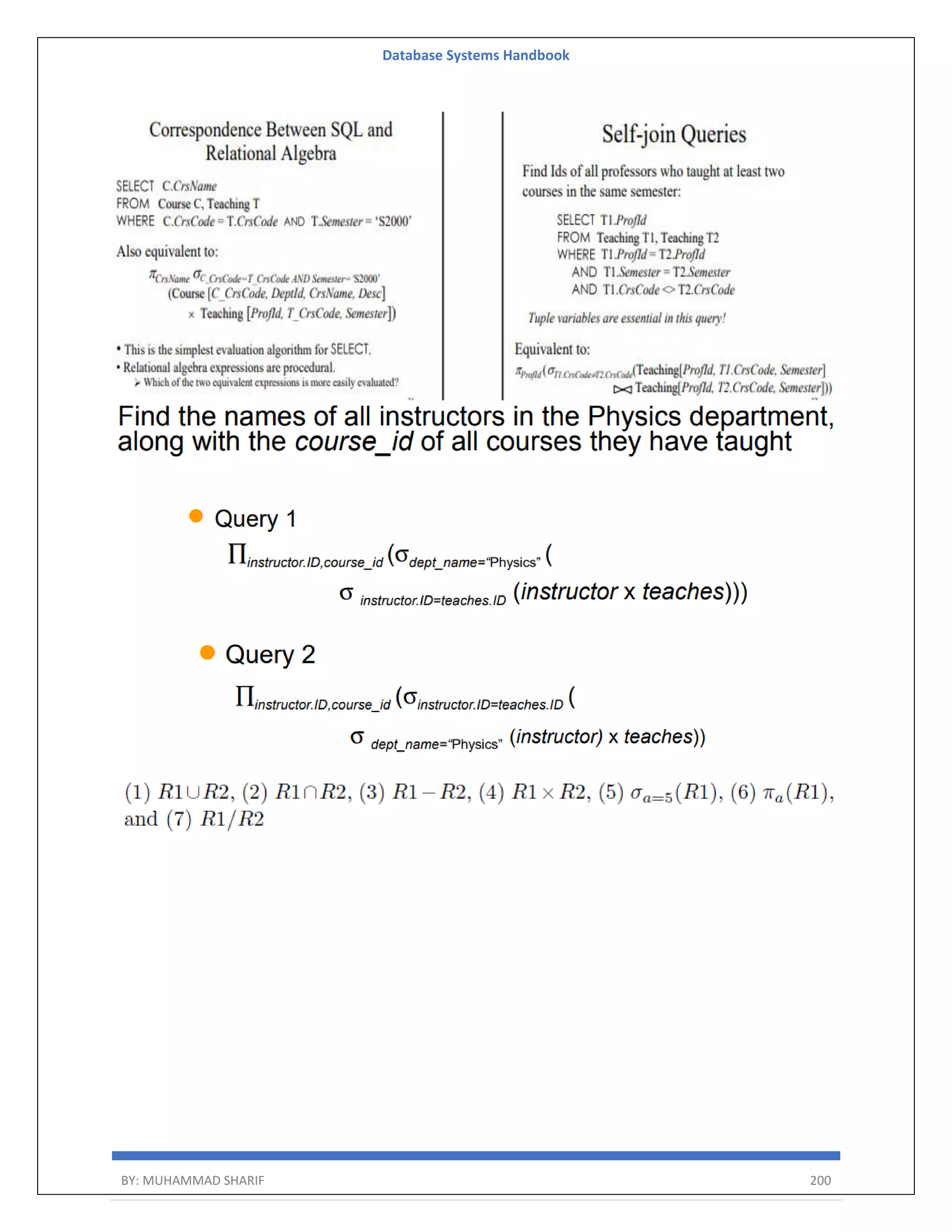 Database Systems Handbook BY: MUHAMMAD SHARIF 200 