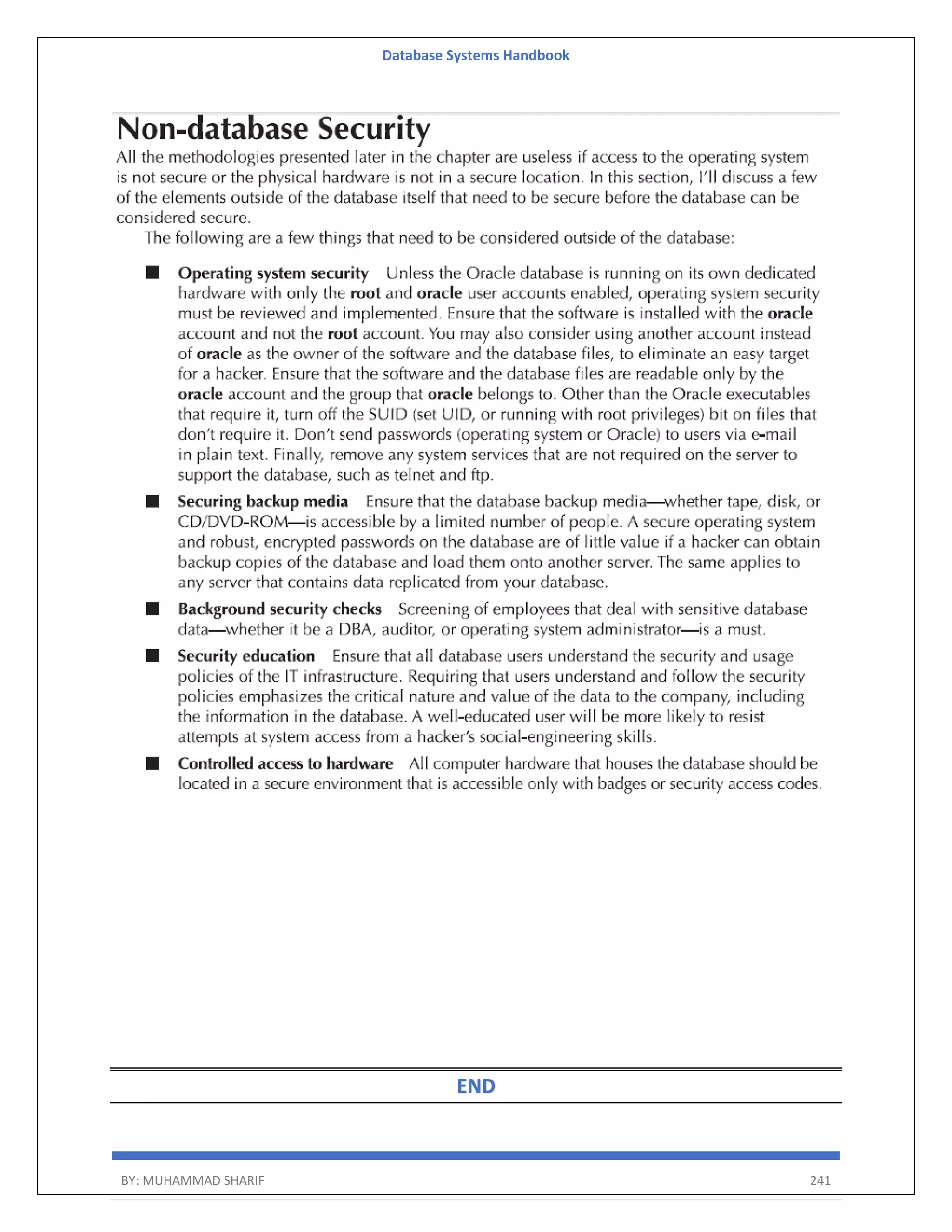 Database Systems Handbook BY: MUHAMMAD SHARIF 241 END 