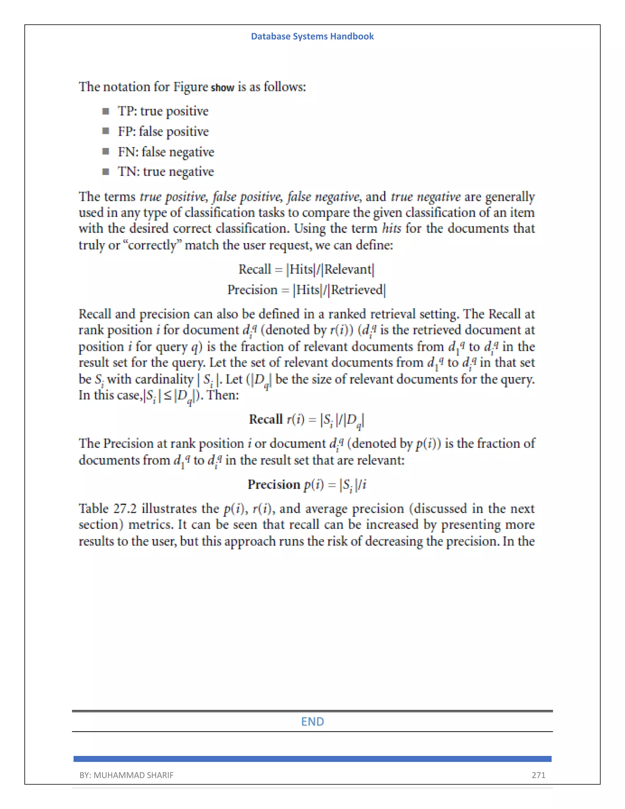 Database Systems Handbook BY: MUHAMMAD SHARIF 271 END 