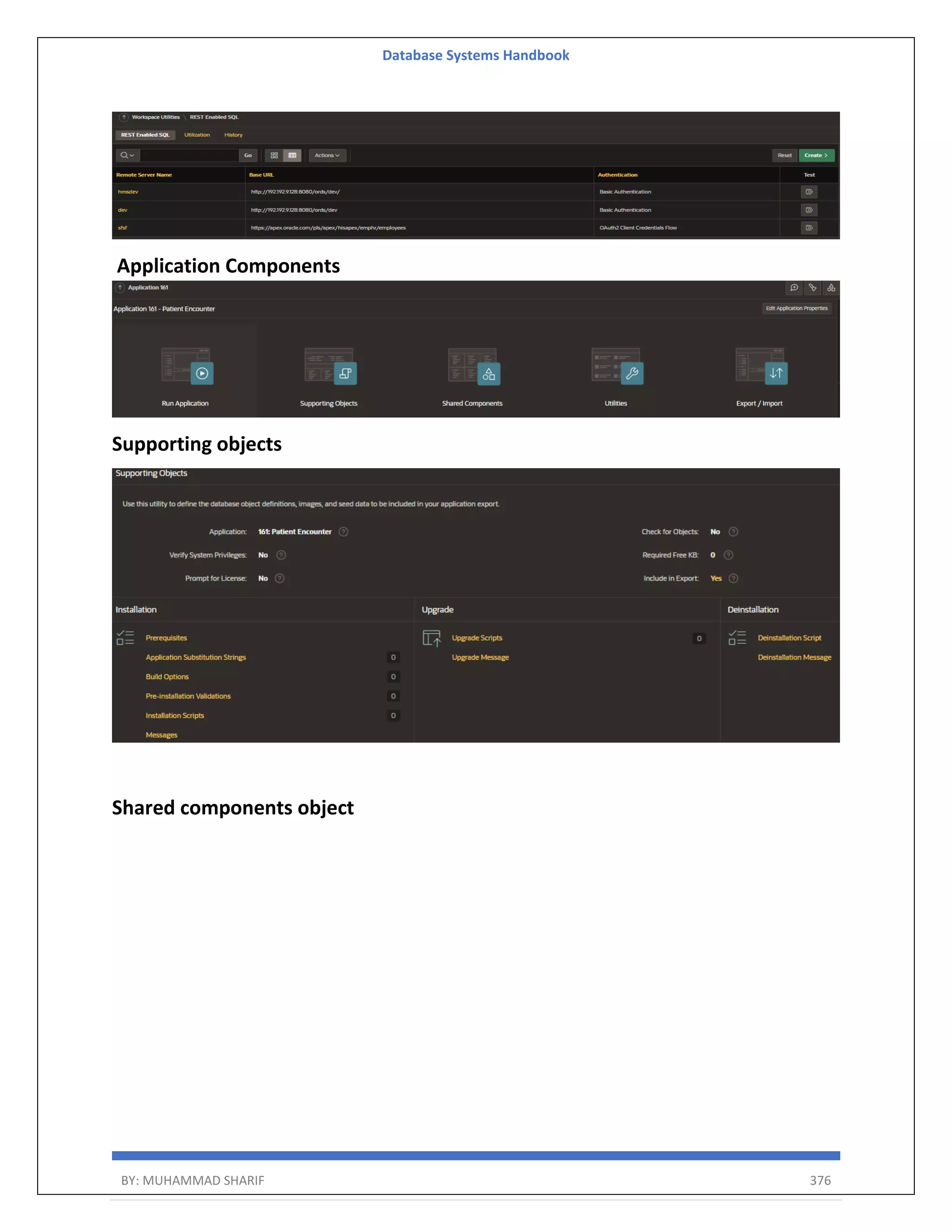 Database Systems Handbook BY: MUHAMMAD SHARIF 376 Application Components Supporting objects Shared components object 