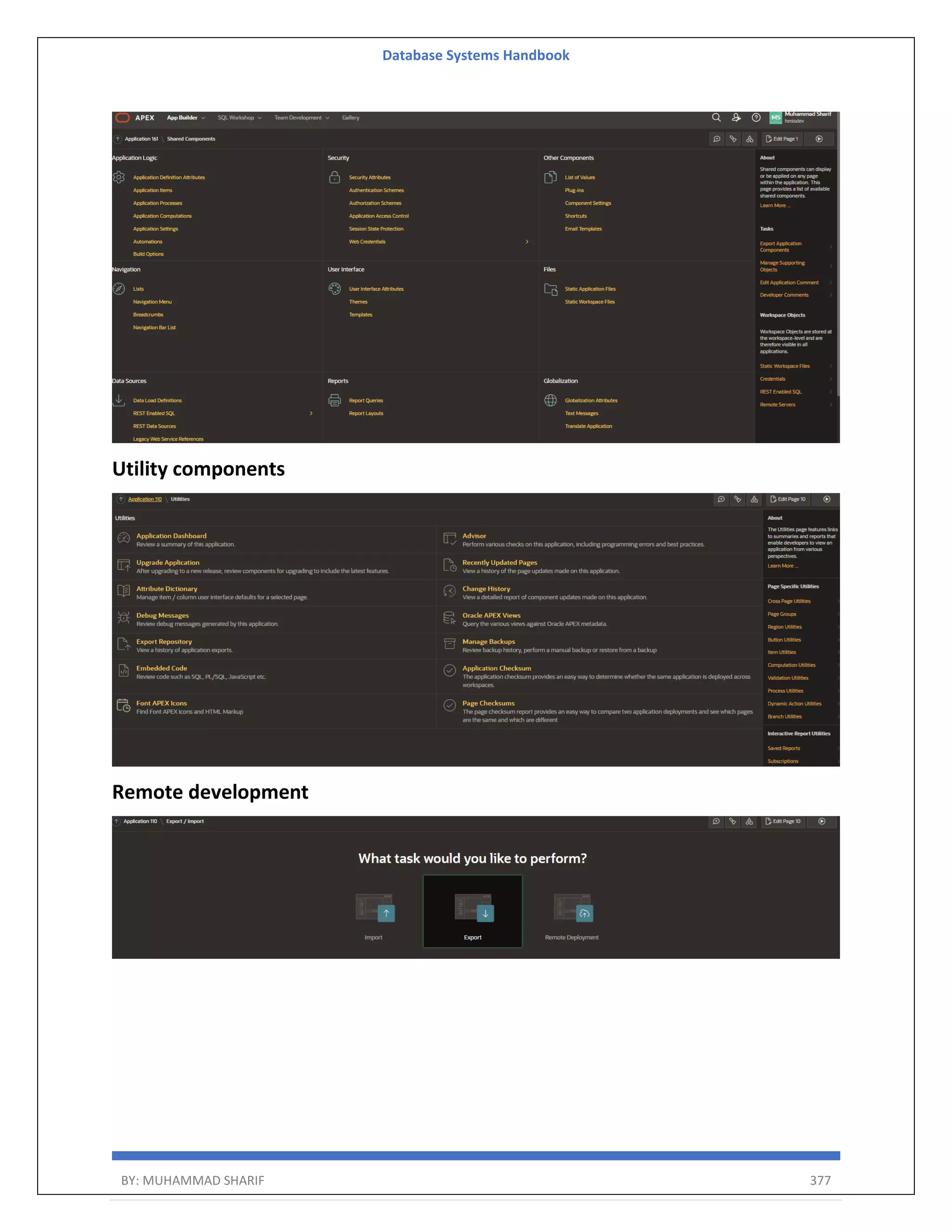 Database Systems Handbook BY: MUHAMMAD SHARIF 377 Utility components Remote development 