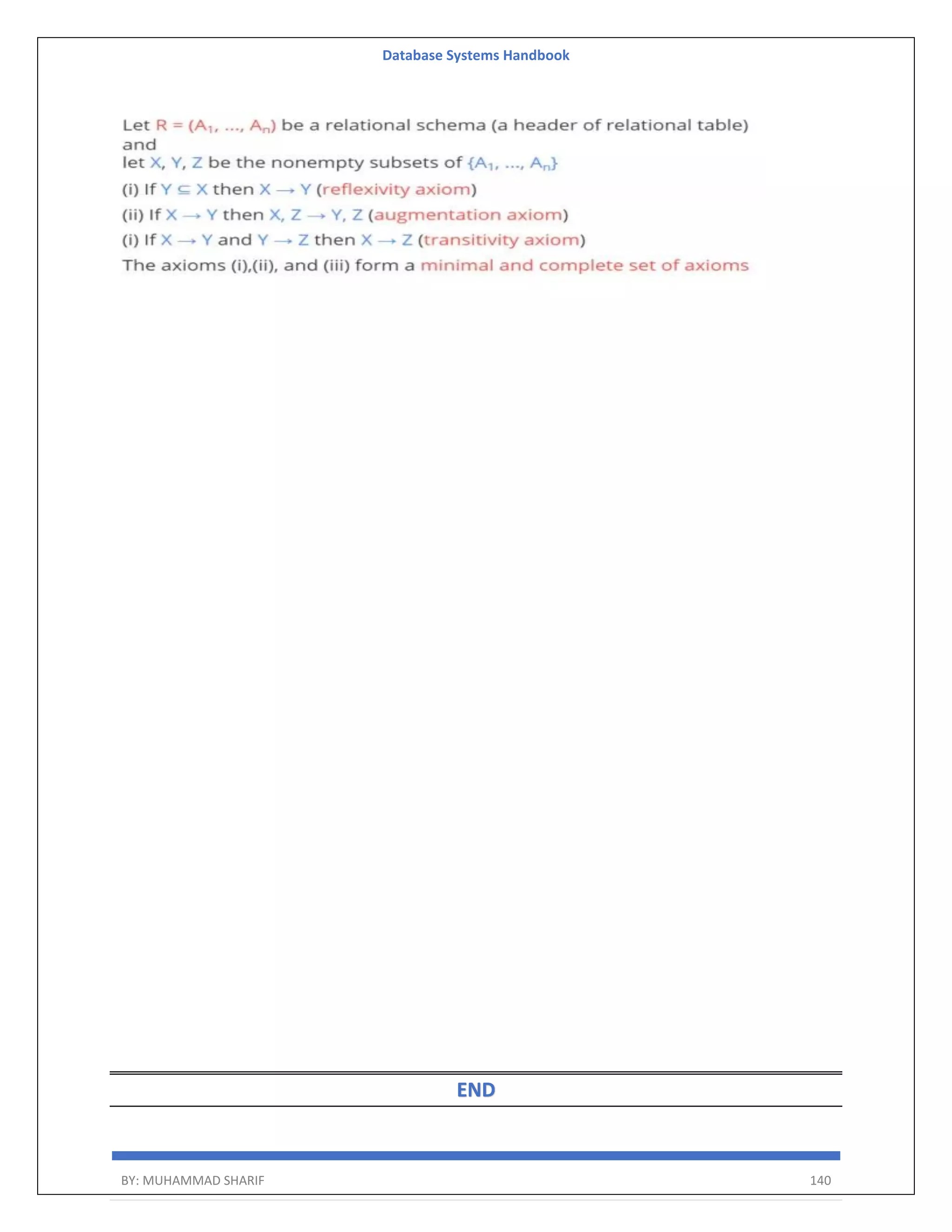 Database Systems Handbook BY: MUHAMMAD SHARIF 140 END 