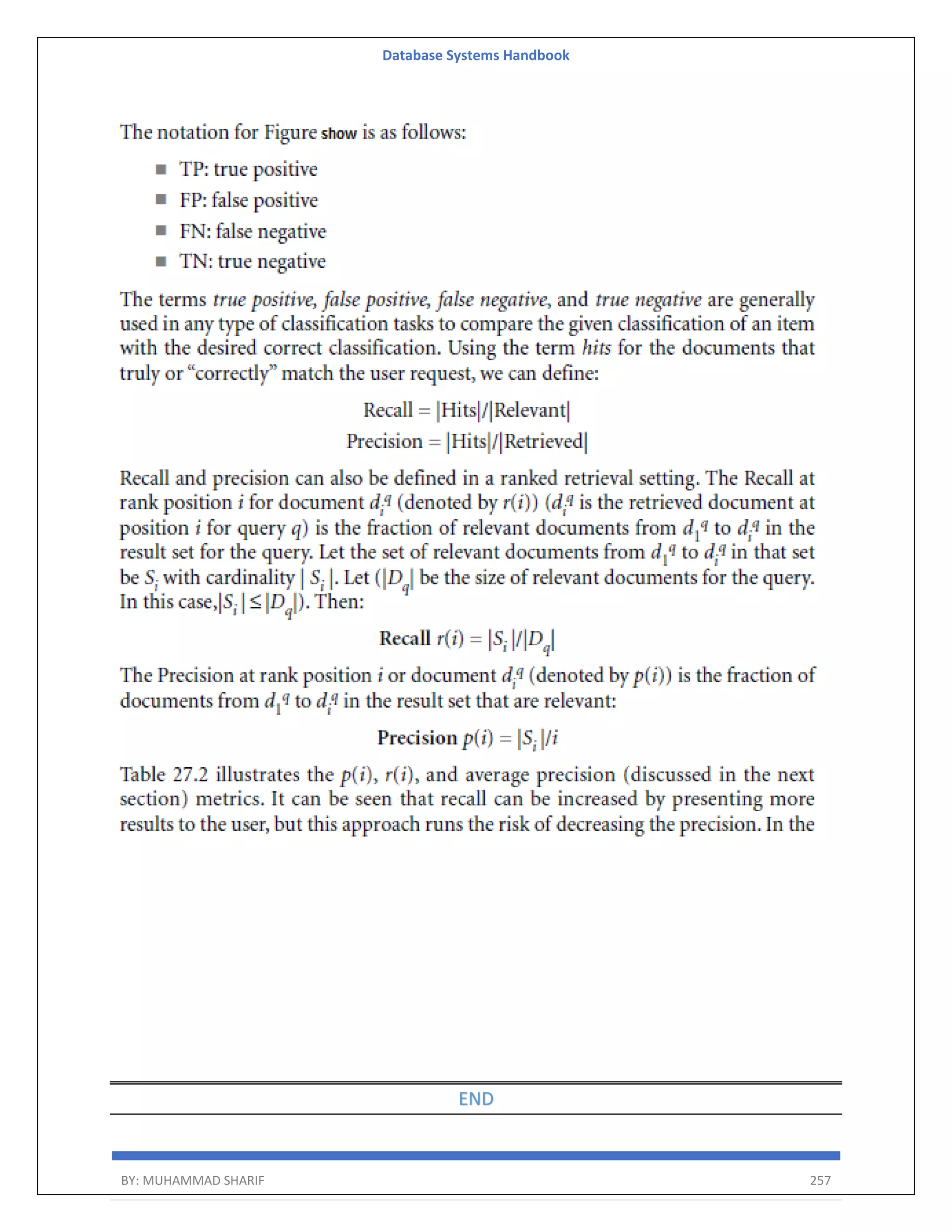Database Systems Handbook BY: MUHAMMAD SHARIF 257 END 