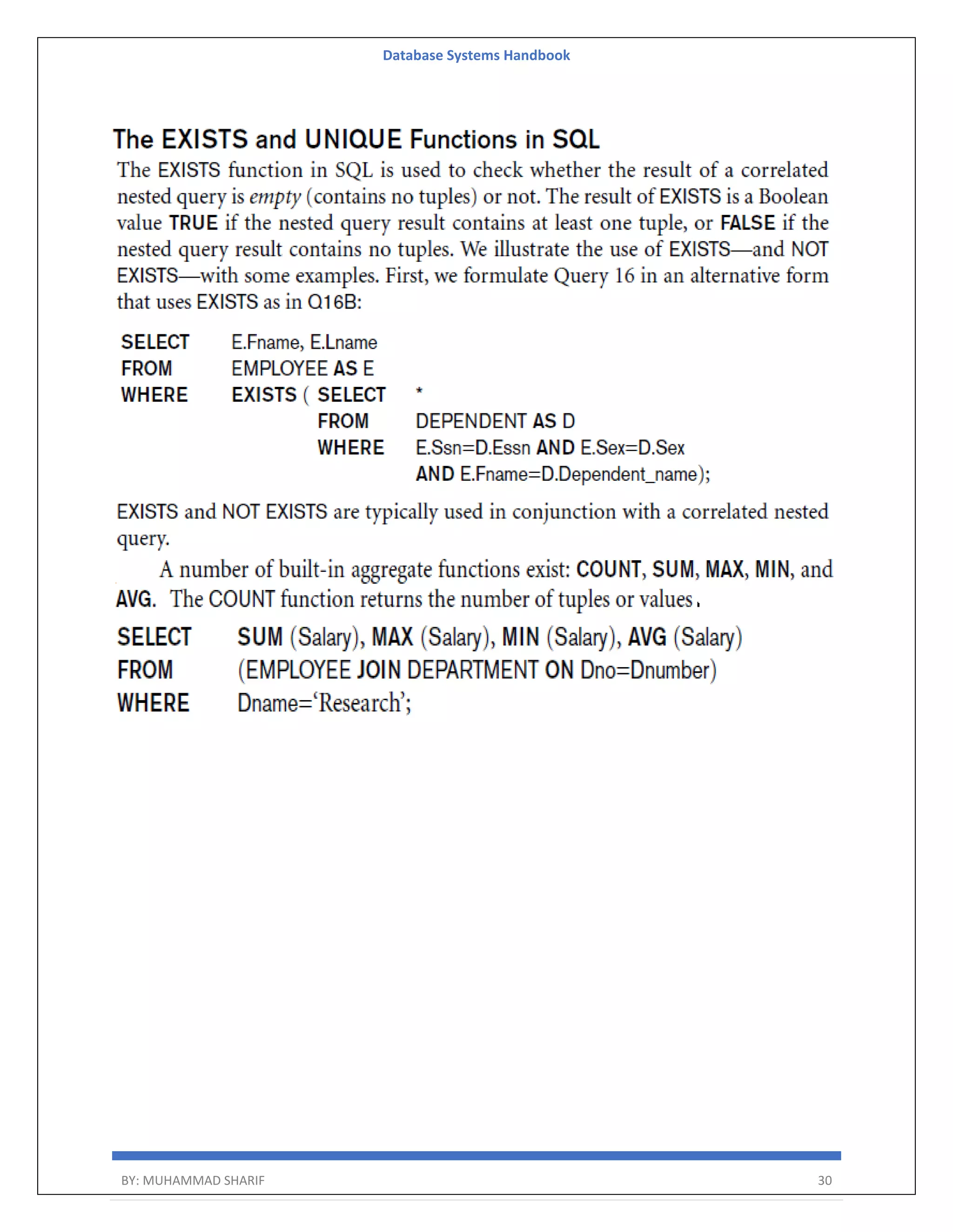 Database Systems Handbook BY: MUHAMMAD SHARIF 30 