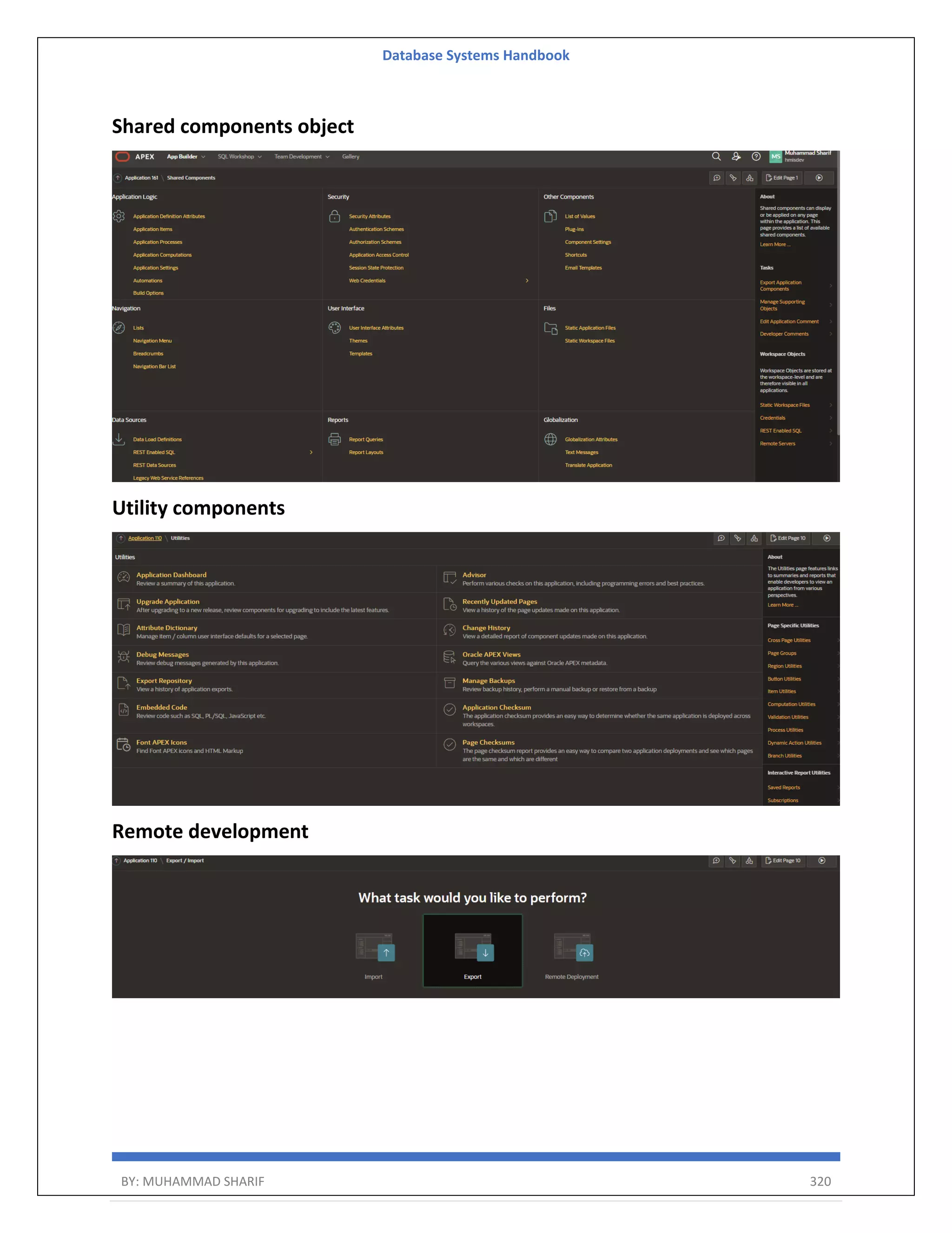 Database Systems Handbook BY: MUHAMMAD SHARIF 320 Shared components object Utility components Remote development 